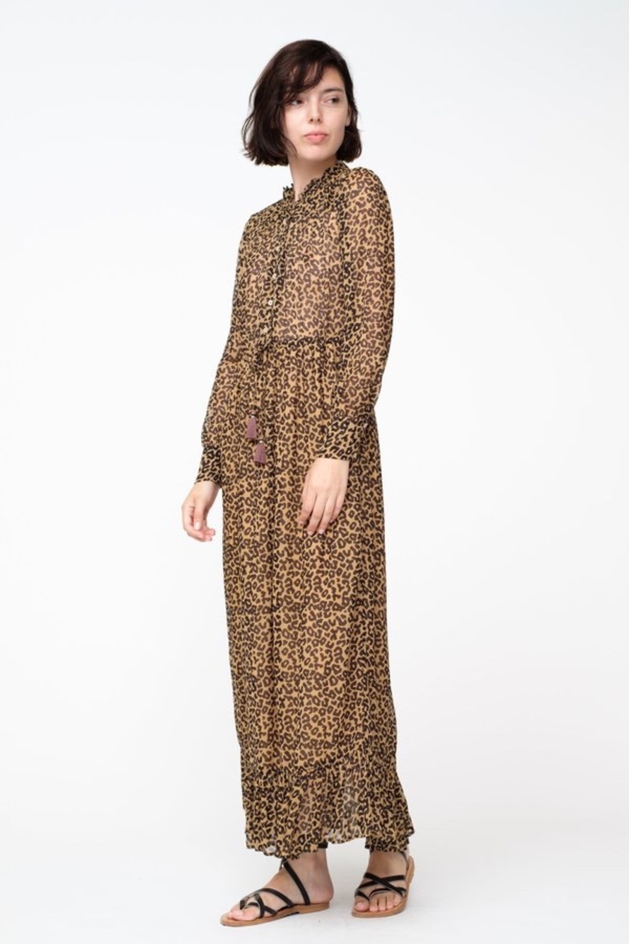 Sea New York Sea New York Lottie Midi Dress Leopard Print Shirt Tan Black Size 0